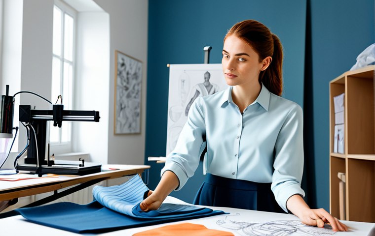 **
"A professional fashion designer in a well-lit studio, surrounded by sketches and fabric samples. She is wearing a modest, stylish outfit, fully clothed, appropriate attire. In the background, a 3D printer is creating a garment. The scene evokes innovation and creativity. Safe for work, perfect anatomy, natural proportions, high resolution, professional photography."
**