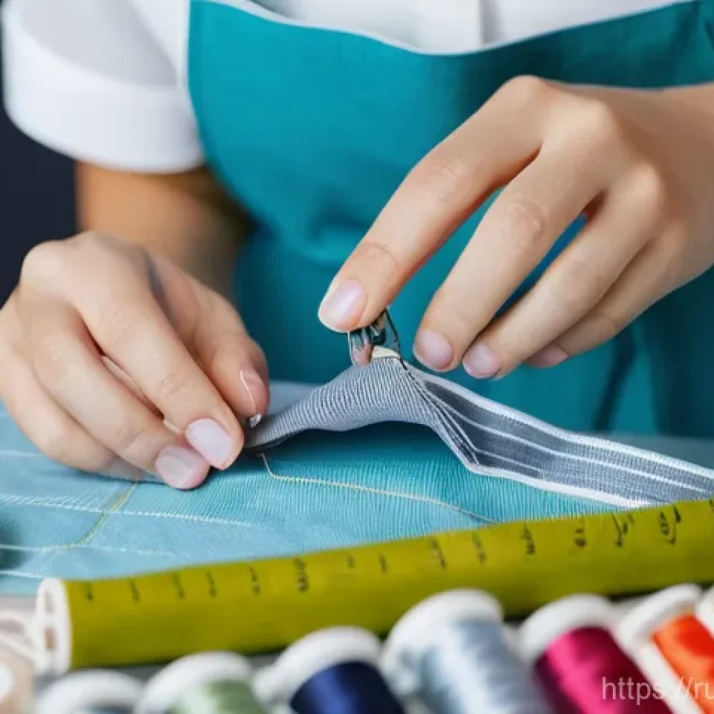 의류기술 실기 시험 꿀팁 - **Prompt:** A focused young woman, dressed in a neat, modest blouse and a functional work apron, met...