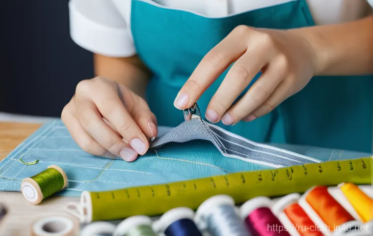 의류기술 실기 시험 꿀팁 - **Prompt:** A focused young woman, dressed in a neat, modest blouse and a functional work apron, met...