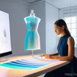 Home 2 의류기술 경력 10년의 경험담 - **Prompt:** A young, determined female fashion designer, in her late 20s, works in a sleek, modern R...