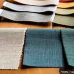 의류제작 실무 사례 분석 - A detailed close-up of various fabric swatches laid out on a wooden table, highlighting textures and...