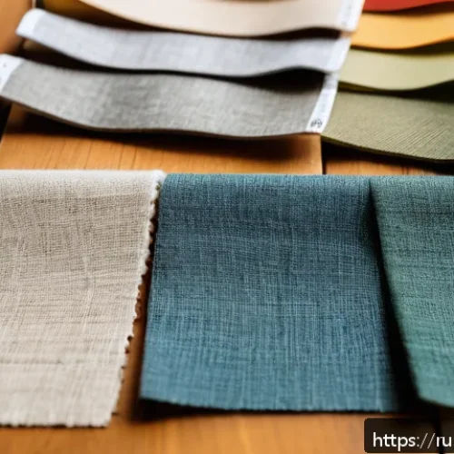 의류제작 실무 사례 분석 - A detailed close-up of various fabric swatches laid out on a wooden table, highlighting textures and...