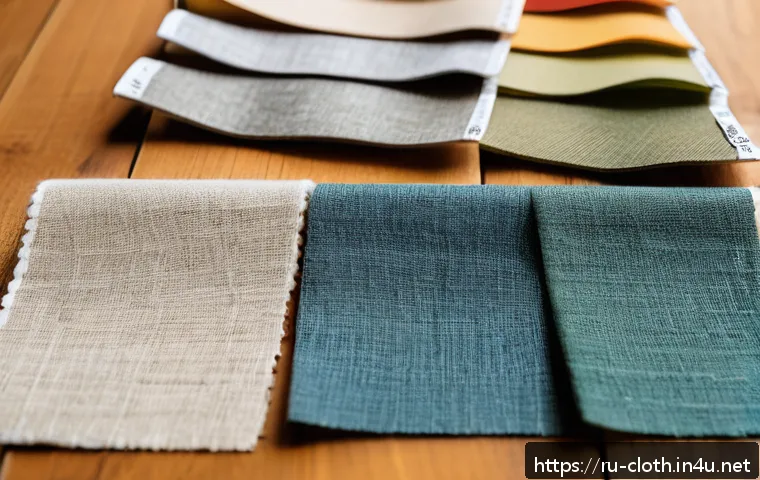의류제작 실무 사례 분석 - A detailed close-up of various fabric swatches laid out on a wooden table, highlighting textures and...